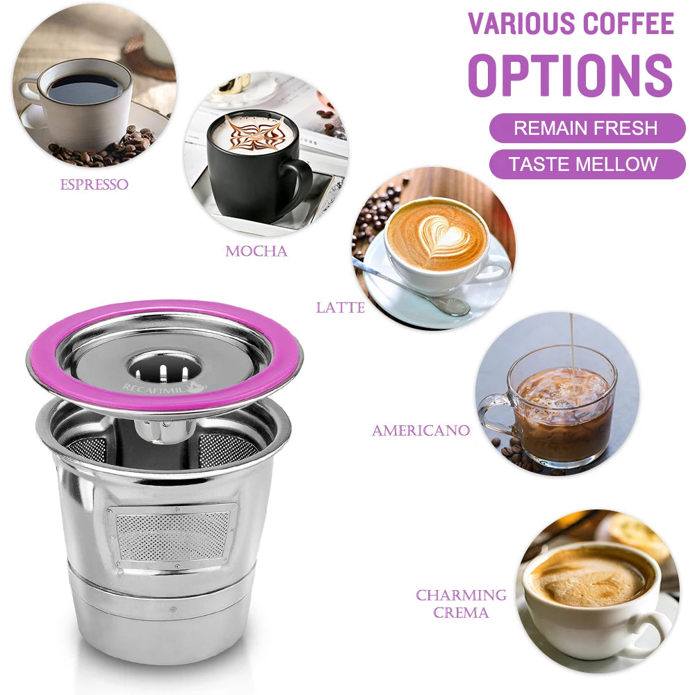 Stainless Steel Coffee Capsules Coffee Filters Cup Reusable Refillable Coffee Capsule Coffer Set for Keurig 2.0 1.0 Mini Plus